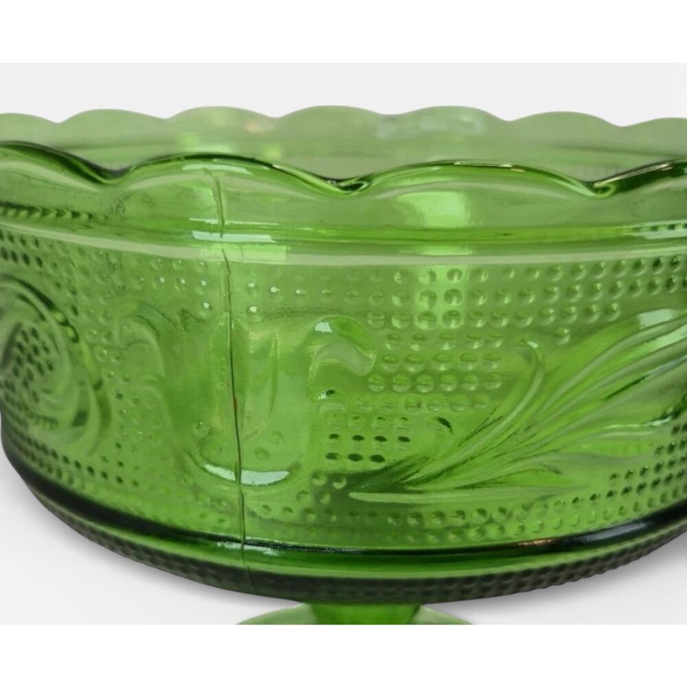 Vintage 1950's E.O. Brody Co. M6000 Green Glass Compote Candy Dish Raised Bowl - Picture 8 of 13